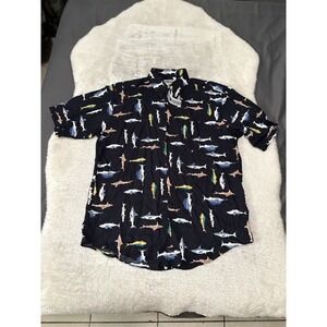 New Untied Mens Hawaiian Fish Print Shirt Size Medium Sharks‎ Swordfish